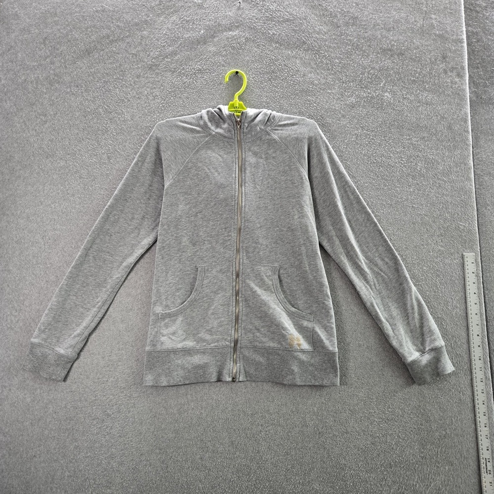 Victoria's Secret Women Hoodie L/G Gray Rhinestones Fleece Heart Full Zip READ